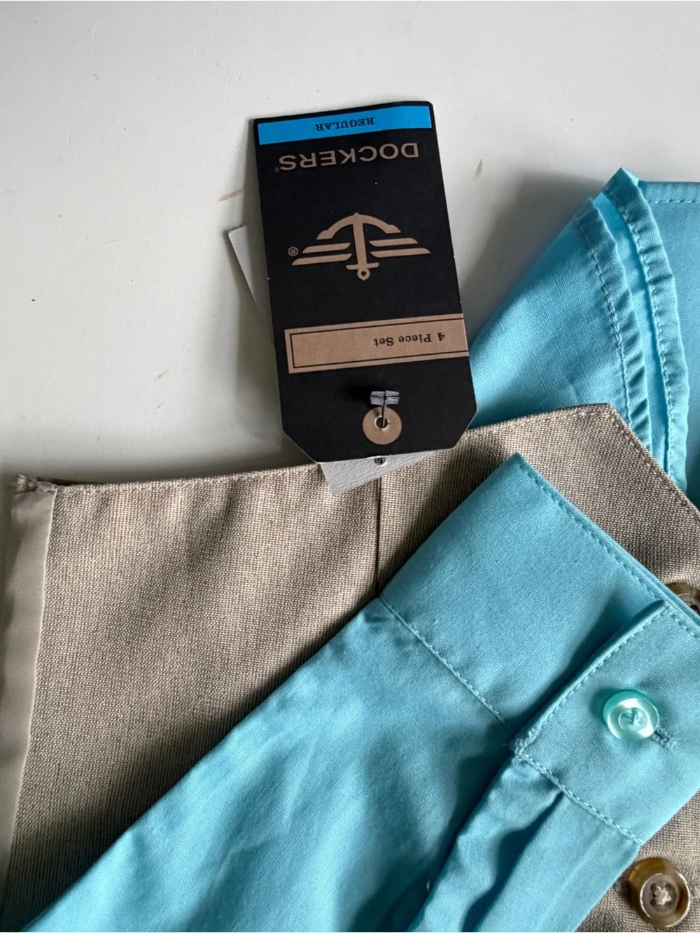 Dockers Boys 4 Piece Suit Set, Pants/Shirt/Vest/Tie Aqua, Grey‎ - 7